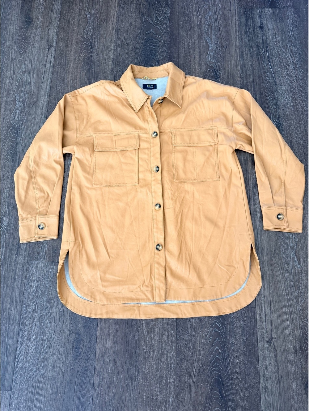 Maeve Anthropologie Faux Leather Shirt Jacket Tan Oversized Shacket; Size L